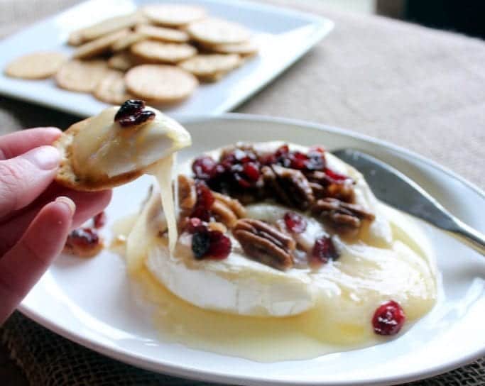 Baked Brie with Honey, Candied Pecans and Cranberries