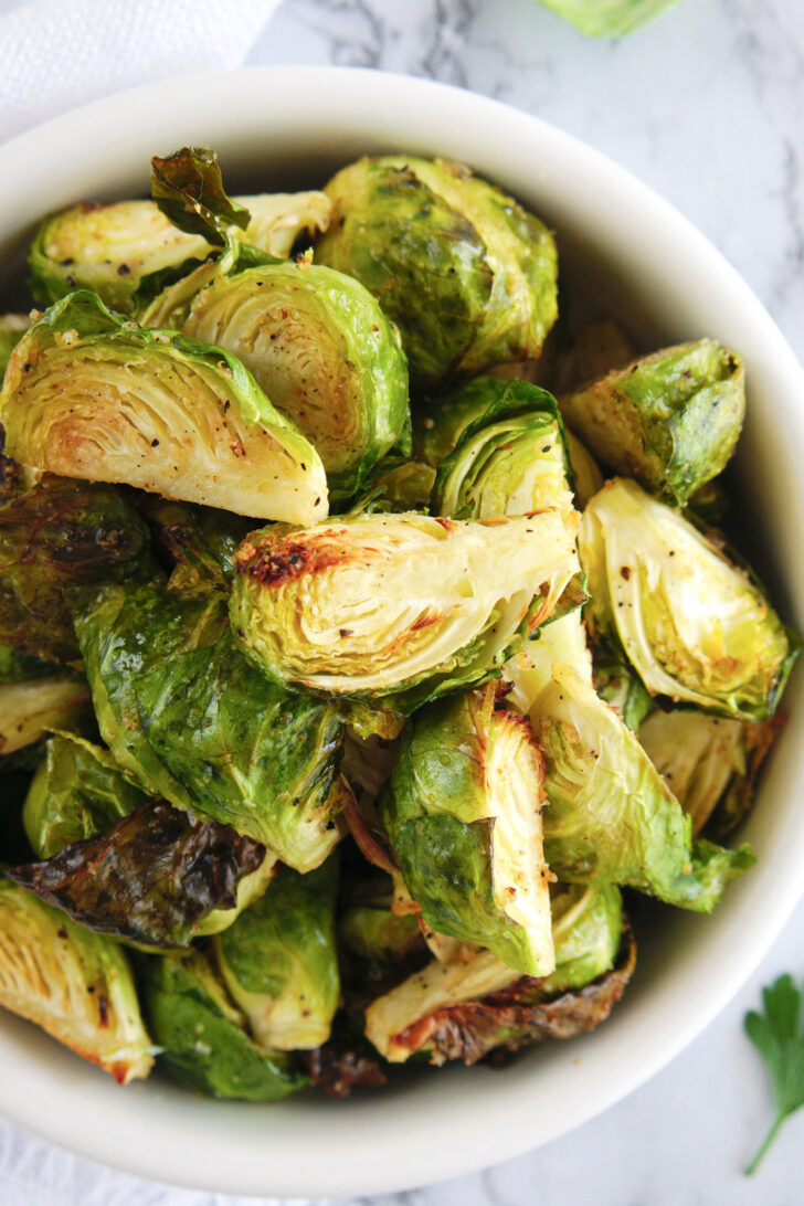 a bowl full of roasted brussels sprouts