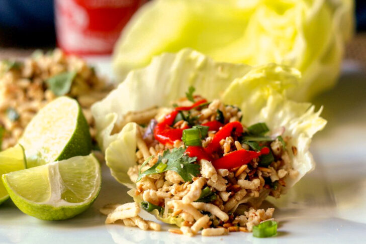 a photo of chicken larb lettuce wrap