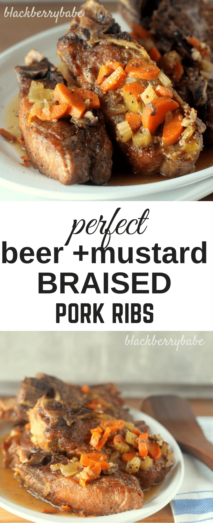 Perfectly braised pork ribs in a savory beer and mustard sauce! So easy and inexpensive, uses country-style pork ribs.