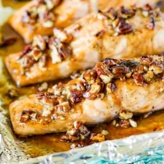 a photo of salmon with brown sugar glaze