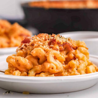 a photo of smoked mac and cheese on a plate
