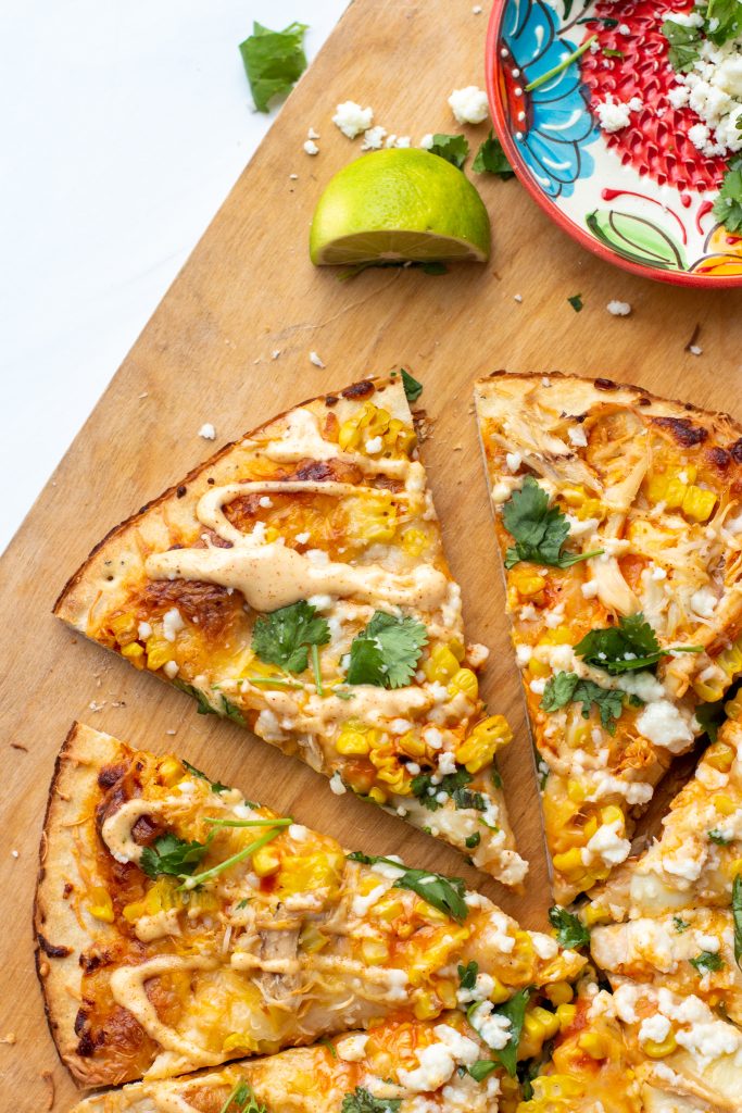 Mexican Chicken Flatbread Recipe (Elote Pizza)