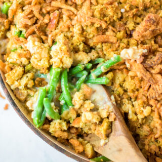 A photo of a spoonful of Southern Green Bean Casserole Recipe