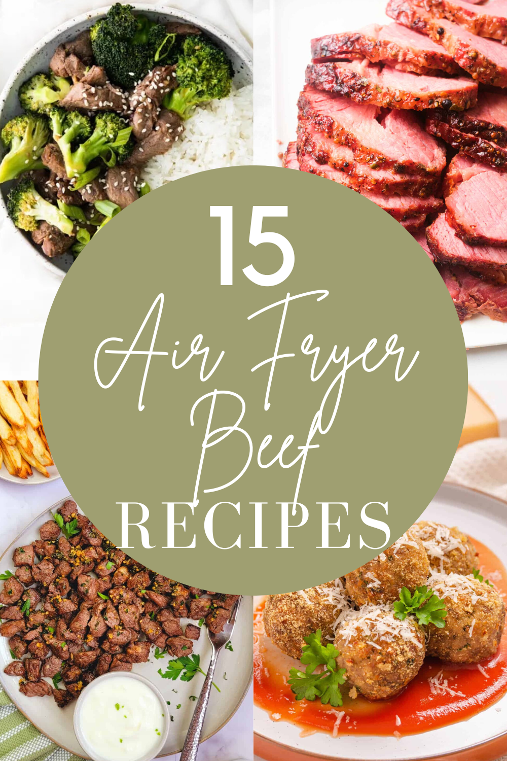 a collage of photos of air fryer beef recipes