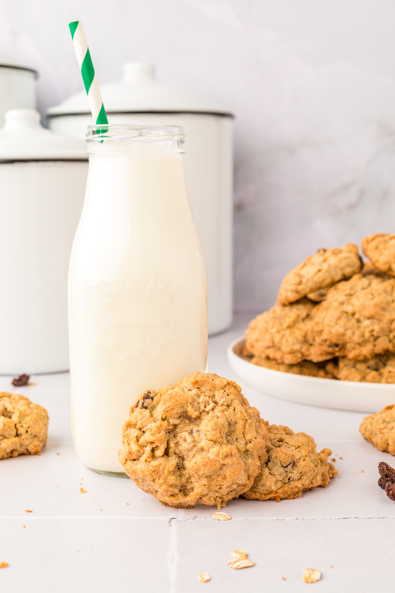 A photo of gluten free oatmeal cookies with milk