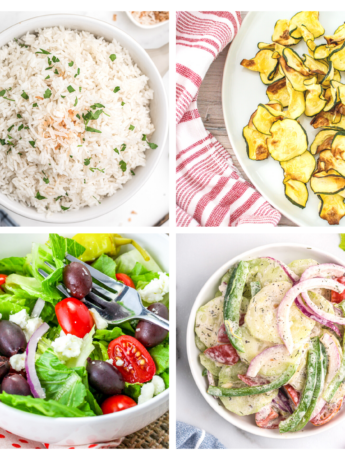 a photo collage of side dishes that pair well with crab cakes