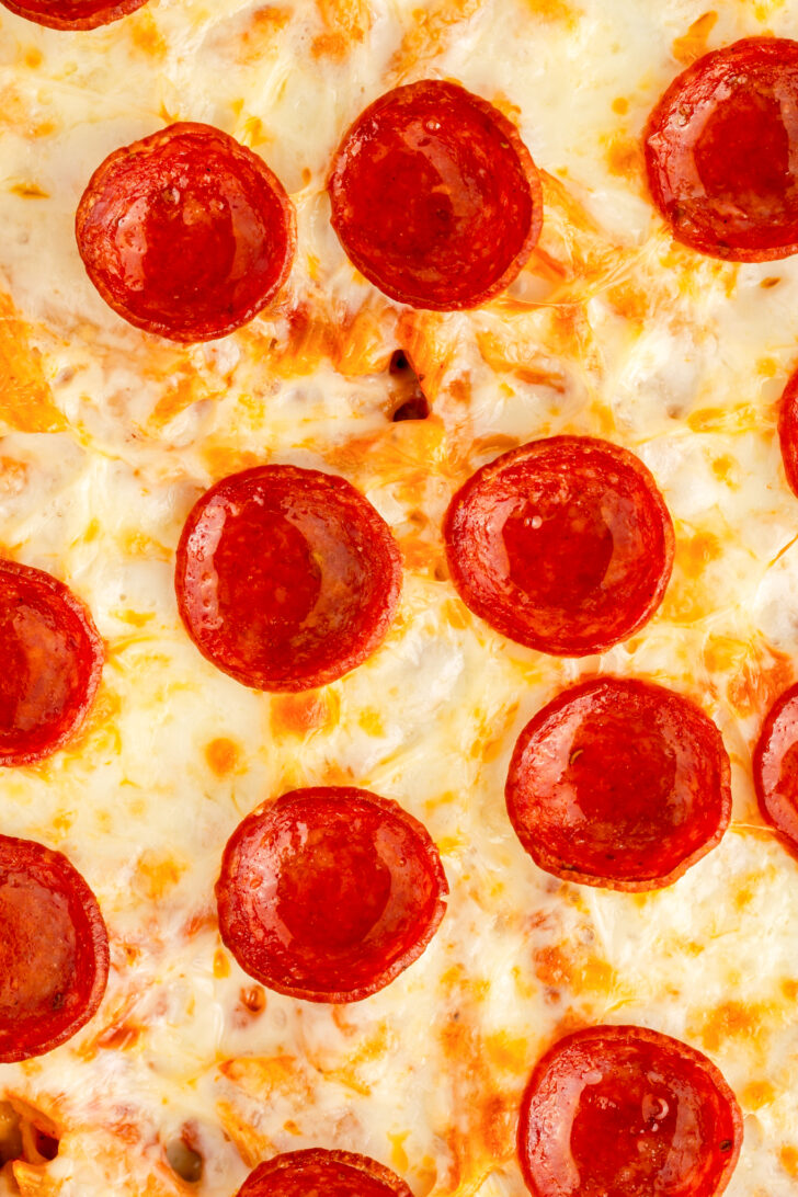 a close up photo of pizza casserole
