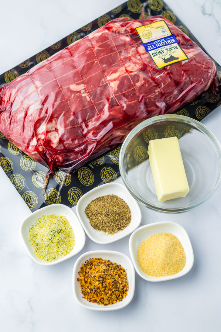 a photo of all of the ingredients  needed to make sirloin tip roast