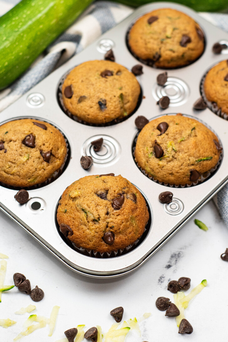 baked zucchini muffins with chocolate chips