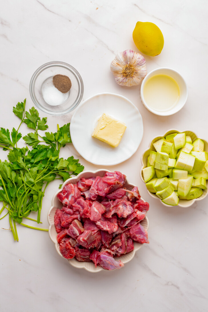 steak bite ingredients on a countertop