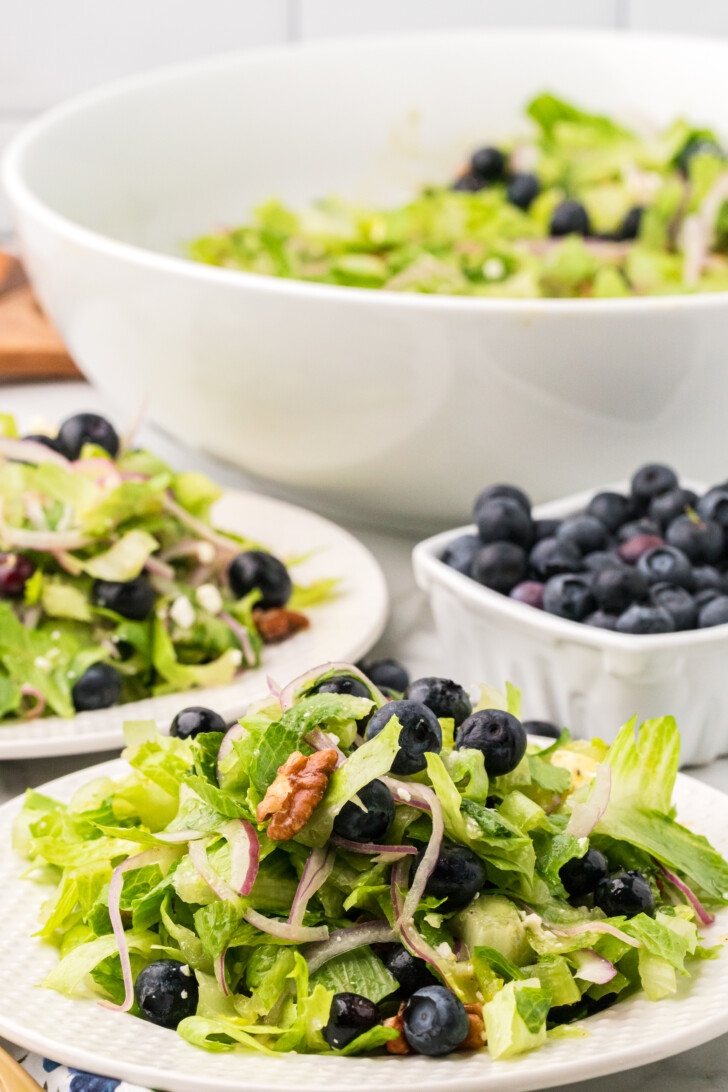 a white plate with blueberry salad
