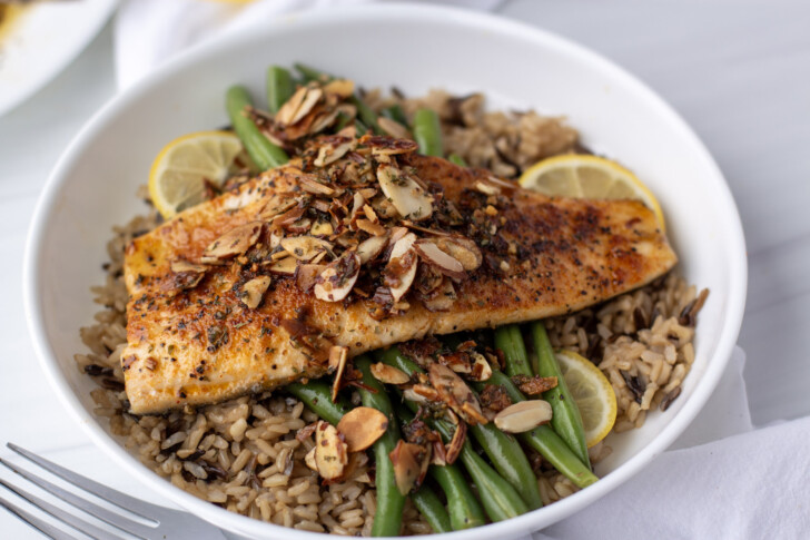 cooked rainbow trout filet in a bowl