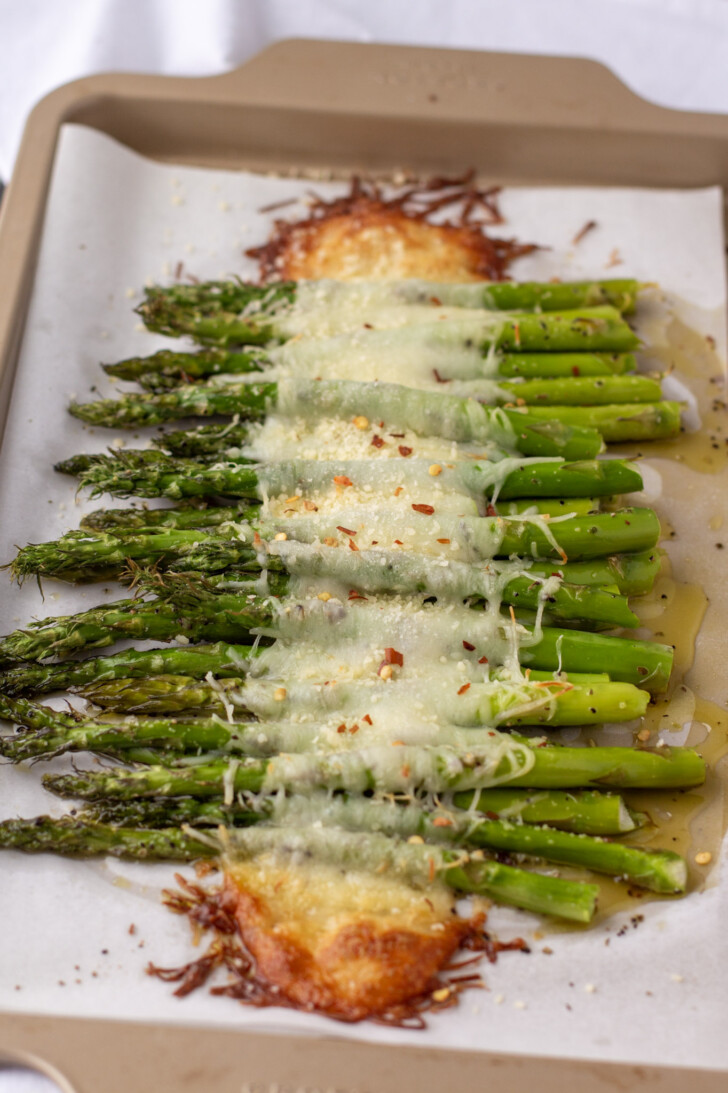 roasted asparagus with Italian cheeses recipe