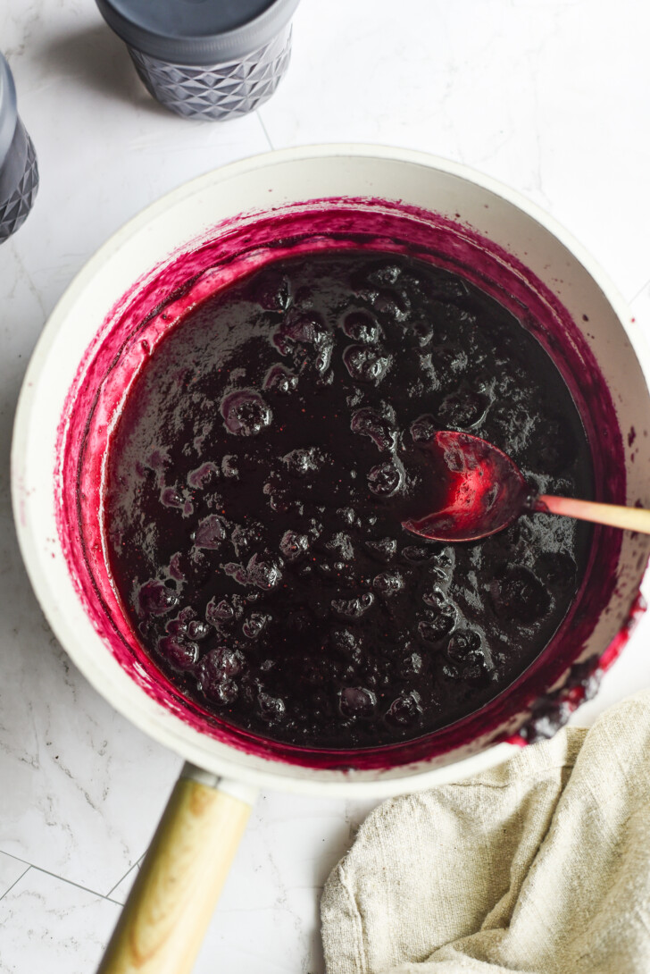 blueberry jam in a saucepot