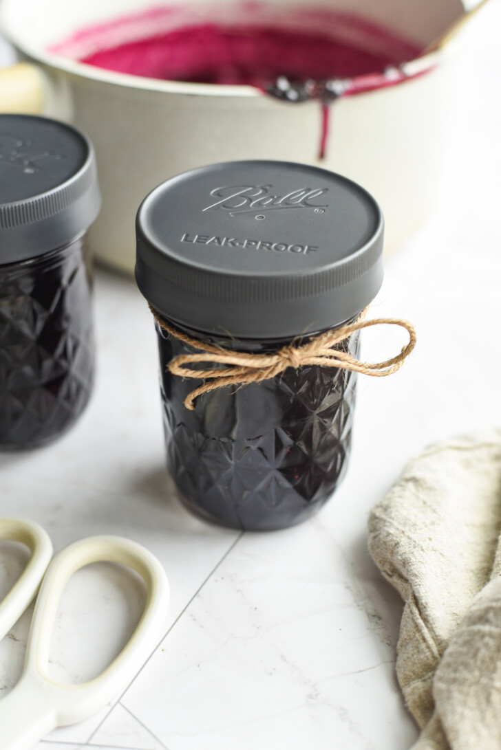 blueberry jam in a mason jar