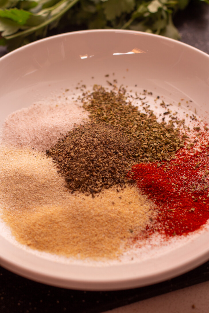 blackened spice rub in a white bowl