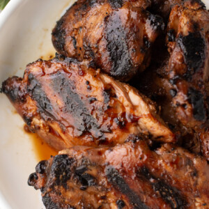 grilled boneless skinless chicken thighs in a bowl
