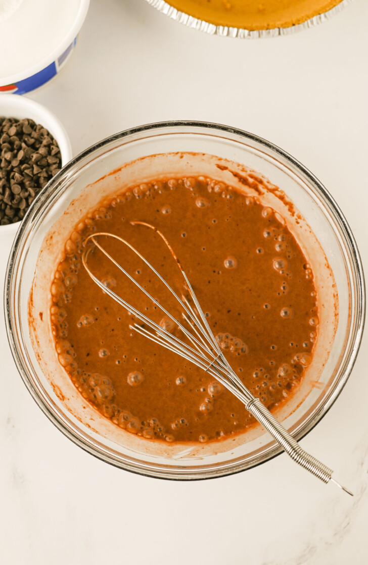 chocolate pudding mix in a bowl with milk