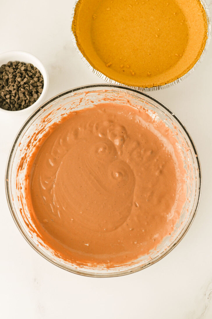 no bake chocolate cream pie filling in a bowl