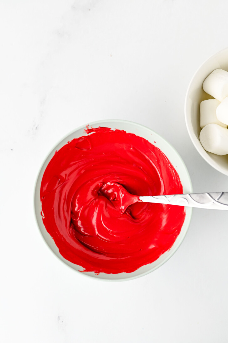 red candy melts in a bowl