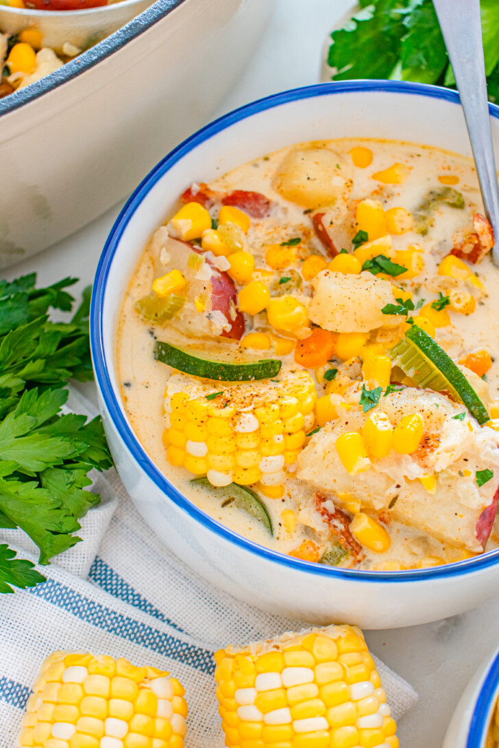 a bowl of corn chowder