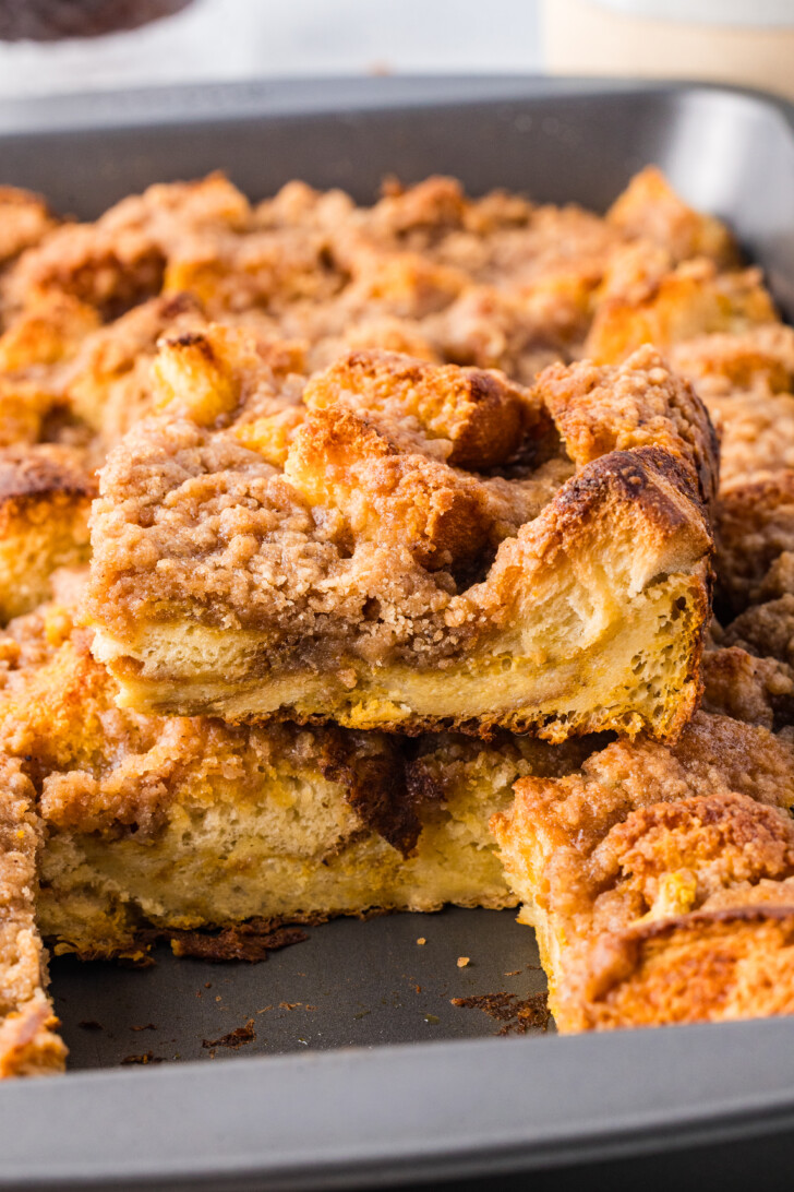 a slice of pumpkin french toast casserole