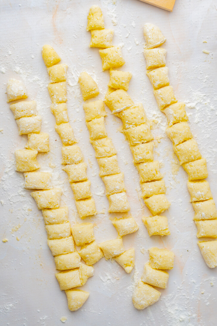 gnocchi dough cut into one inch segments