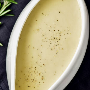 turkey gravy in a gravy boat