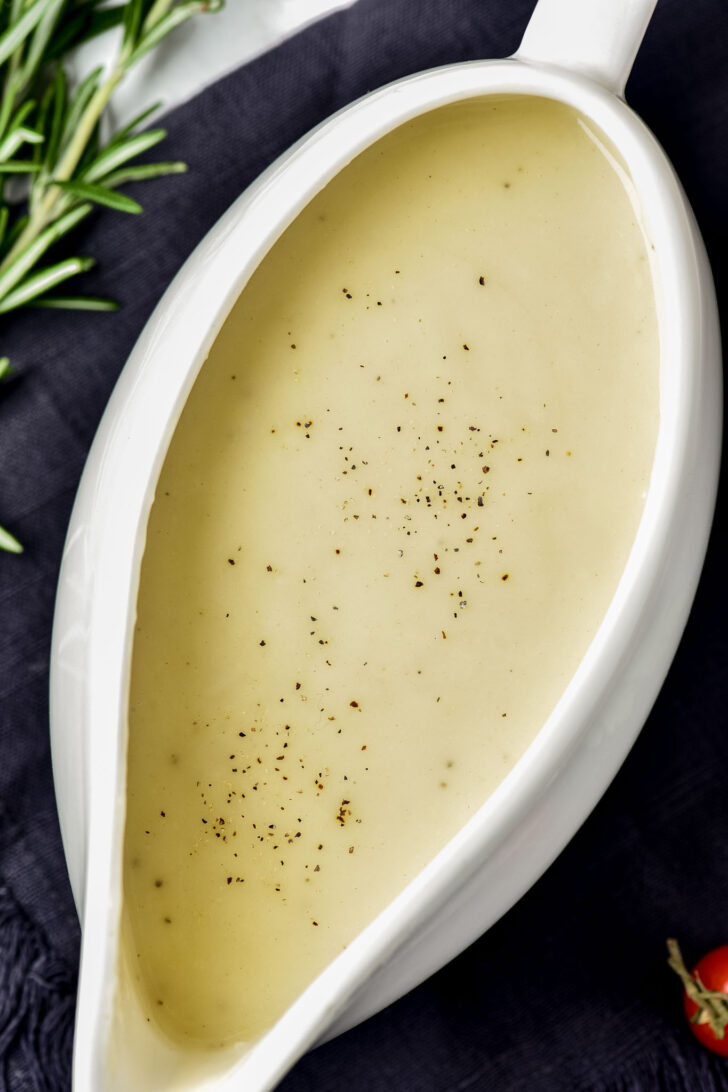 turkey gravy in a gravy boat
