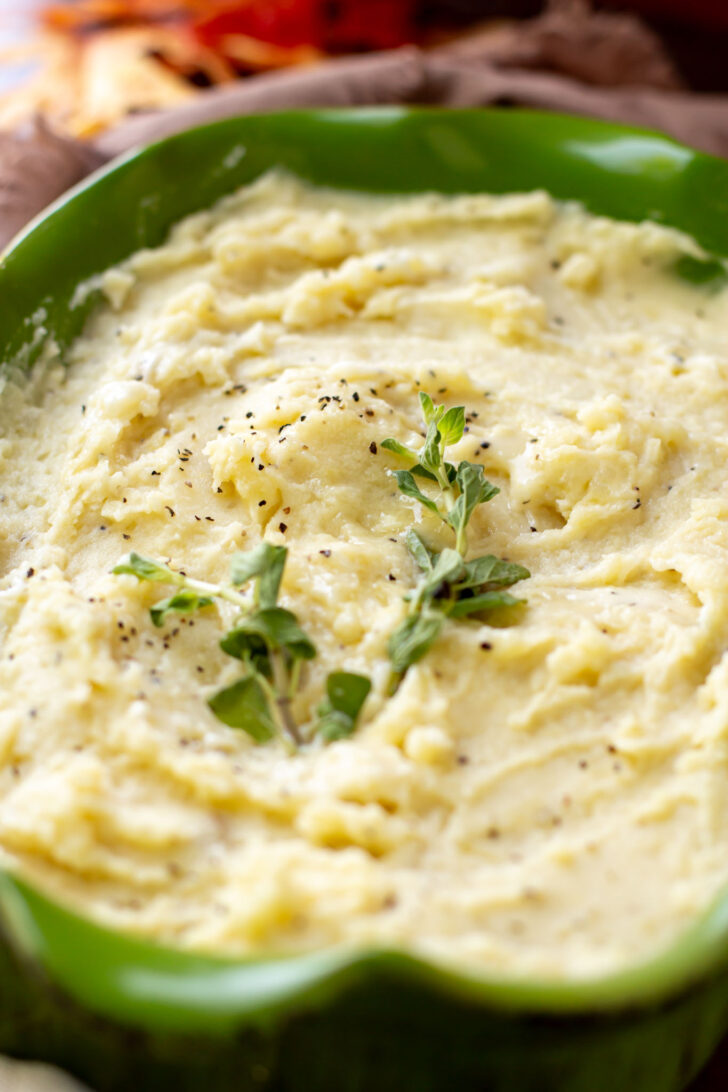 a close up photo yukon gold mashed potatoes