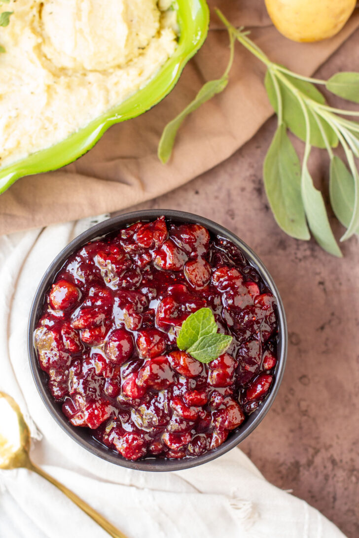 a bowl of cranberry sauce