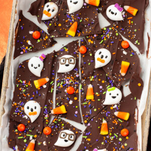 Chocolate Halloween Bark with Ghost Candies